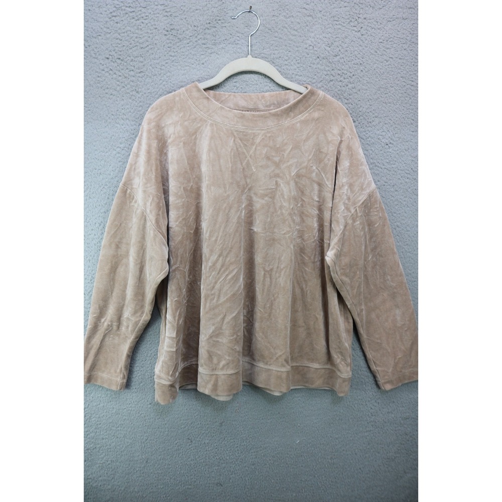 J.Jill Long Sleeve Velour Sweatshirt-Size XL-Tan-Soft-Casual-Minimalist